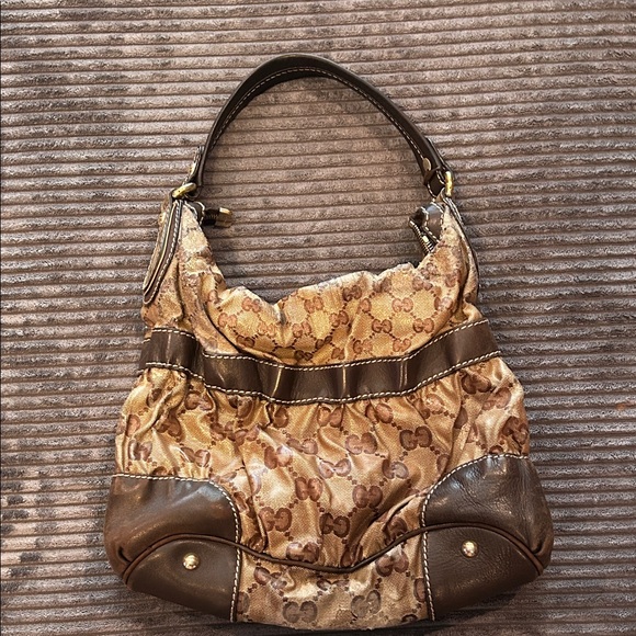 Gucci Handbags - Gucci Crystal Tan & Dark Brown Monogram Hobo Shoulder Bag